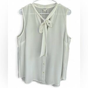 NWT Women J. Crew Ivory Sleeveless Button Down Sheer Tie Neck Blouse Size Medium